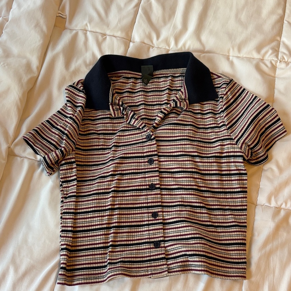 Wild Fable Kids Button Down Shirt - Black and Tan Stripes